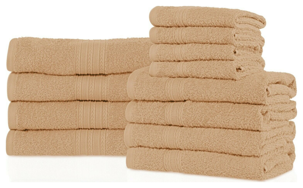 12 Piece Luxury Cotton Hand Bath Towel Set, Camel
