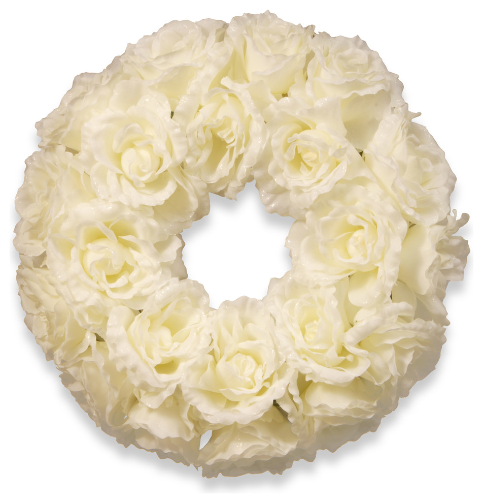 17" White Rose Wreath - Traditional - Wreaths And Garlands - by
