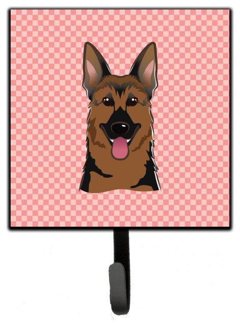 Bb1211sh4 Checkerboard Pink German Shepherd Leash Key Holder Small Contemporary Wall Hooks By Virventures