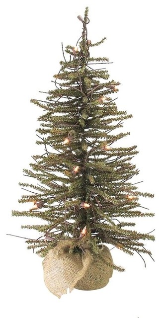 18" Pre-Lit Warsaw Twig Christmas Tree With Burlap Base