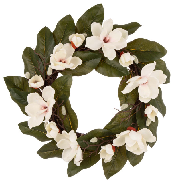 24" Artificial Magnolia Wreath Modern Wreaths And Garlands by