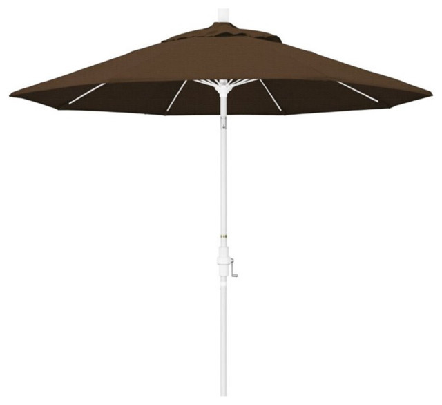 Pemberly Row Skye 9' White Patio Umbrella in Olefin Teak Contemporary