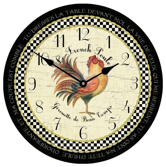 Le French Rooster Clock, Black Rim, 18"