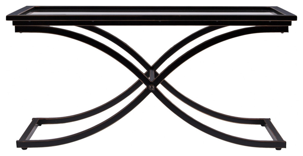 42" Black Glass And Metal Rectangular Coffee Table Transitional