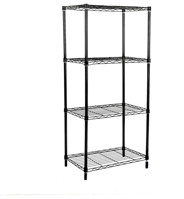 4 Tier Black Wire Shelving Unit Standing Storage Metal Shelf