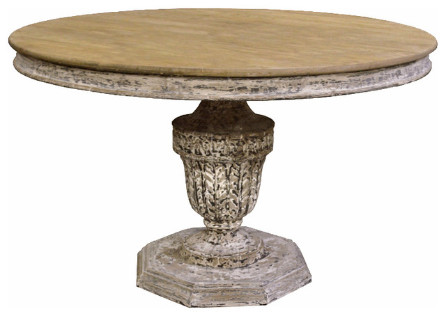 Comte French Country Wood Round Pedestal Dining Table Farmhouse