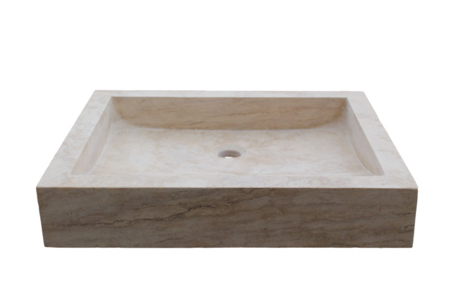 Rectangular Angled Flow Natural Stone Vessel Sink Traditional Rectangular Angled Flow Natural Stone Vessel Sink Light Travertine Traditional Bathroom Sinks