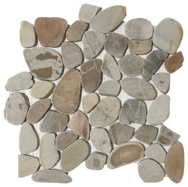 12 X12 Flat Zion Pebble Tiles Set Of 10 Beach Style Mosaic 12 X12 Flat Zion Pebble Tiles