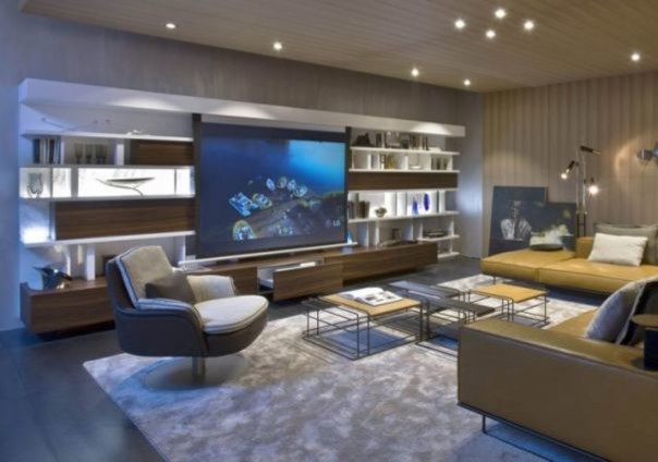 This is an example of a contemporary home theatre in Chicago.