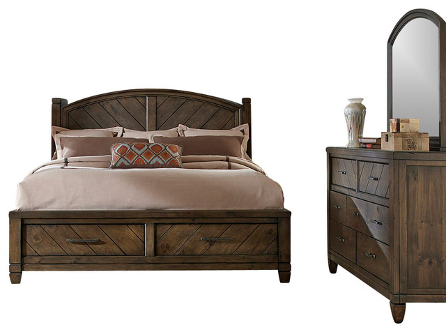 modern country bedroom set with solid spruce pine wood and smokey