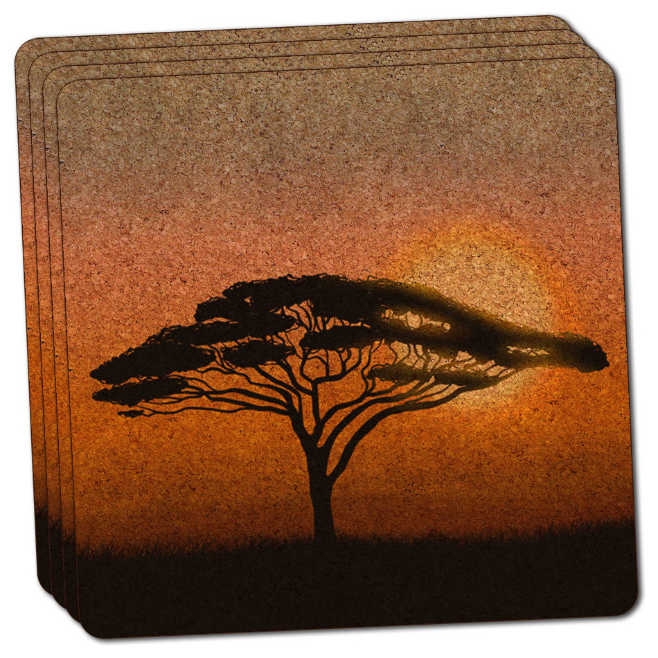 African Plains Thin Cork Coaster Set of 4