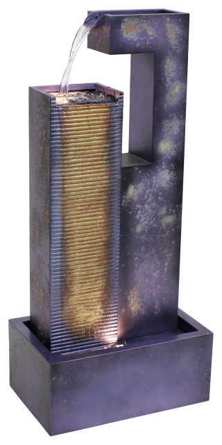 Sunnydaze Cascading Tower Outdoor Metal Fountain With LED Lights, 32"