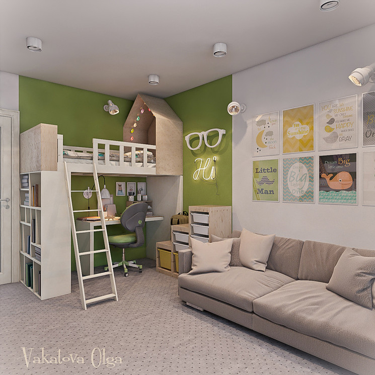 Интерьер  детской мальчика  в стиле минимализм.