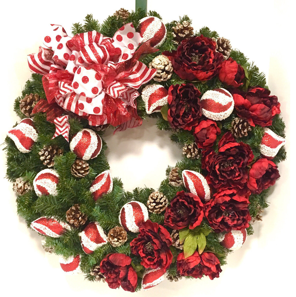 Christmas Wreath Red White Holiday Fl Peony Shatterproof In Christmas Wreath Red White Holiday