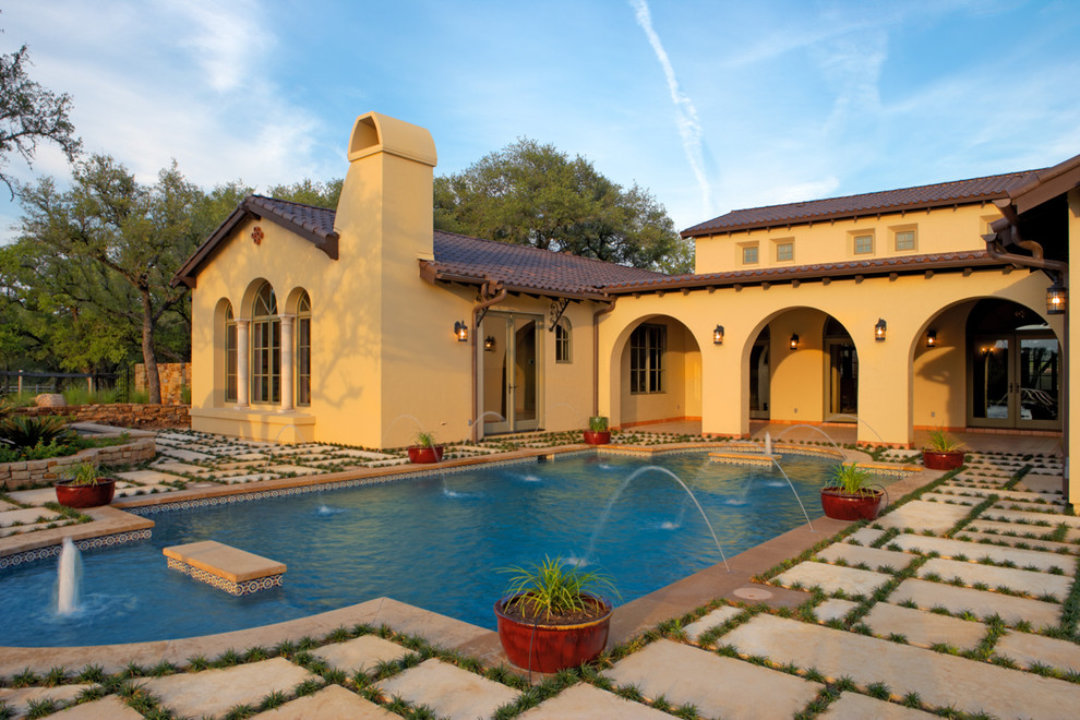 Design ideas for a mediterranean courtyard pool in Austin.