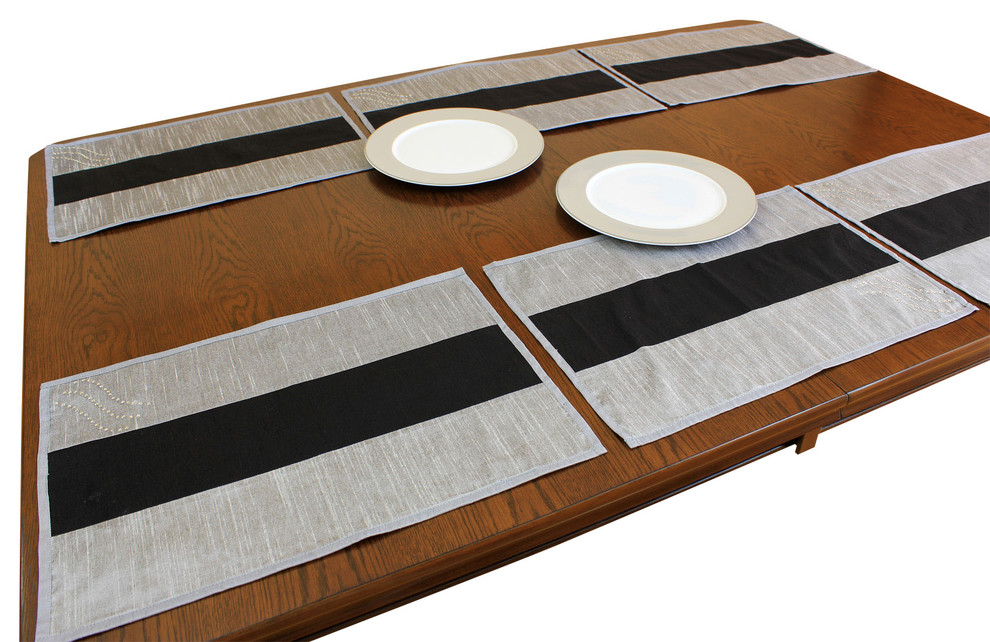 Sophisticated TwoTone Embroidered Placemats, Set of 6 Modern