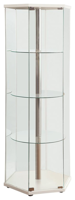 Bowery Hill Hexagonal Contemporary Glass Curio Cabinet in White