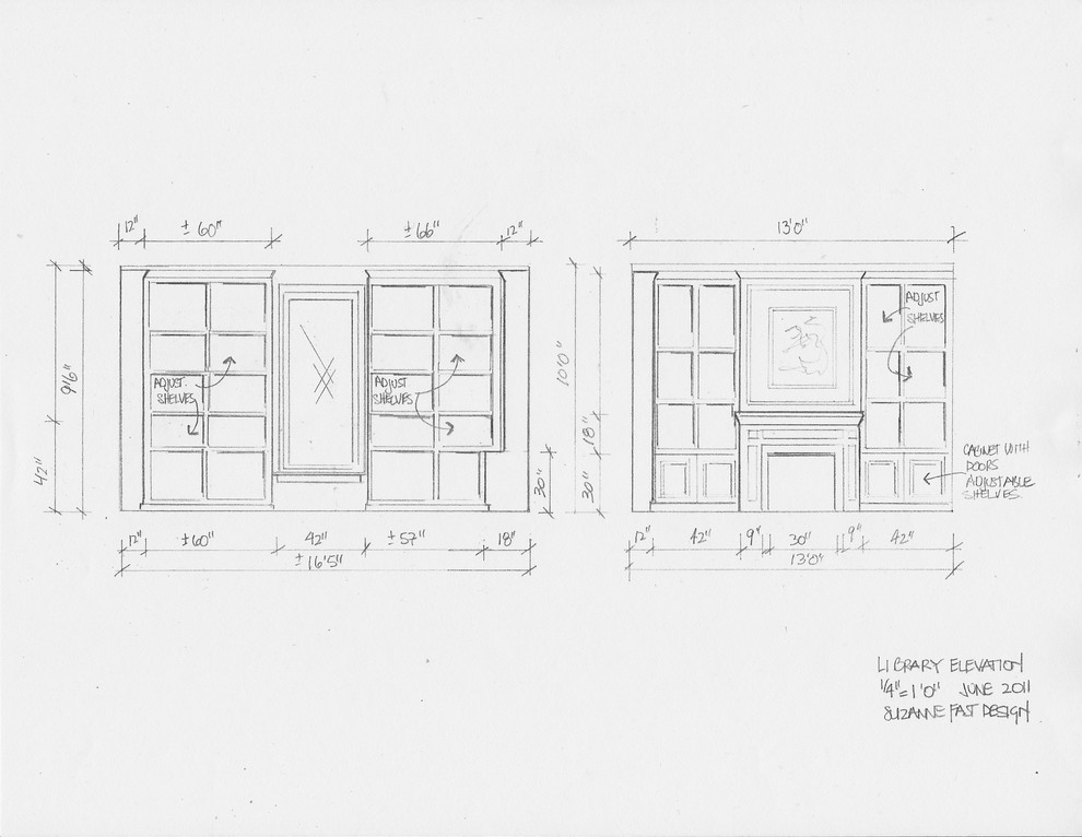 residential space plans- farmhouse library elevations