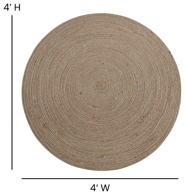4 Foot Round Braided Design Natural Jute and Polyester Blend Indoor ...