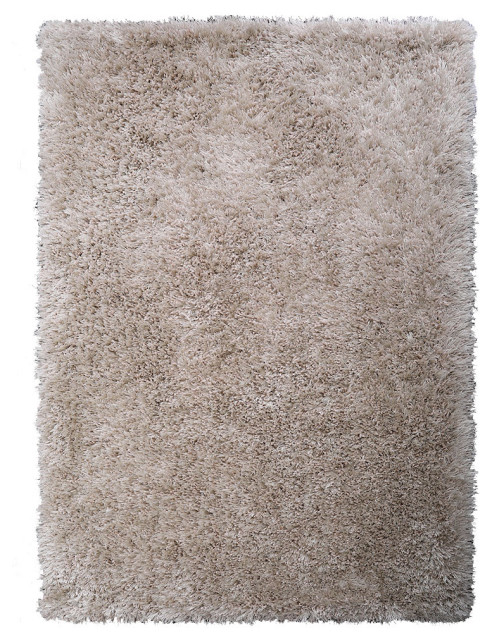 Hand Tufted Shag Polyester Area Rug Solid Ivory, [Rectangle] 5'x8 ...