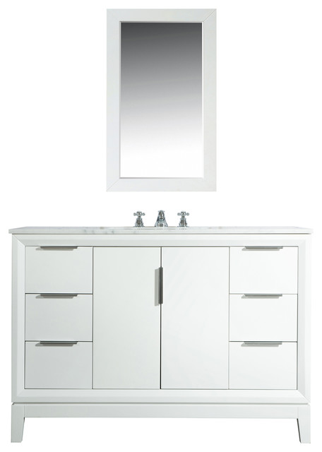 Elizabeth 48 Single Sink Carrara White, Chesswood 30 Inch Vanity Combo In Grey With Stone Top