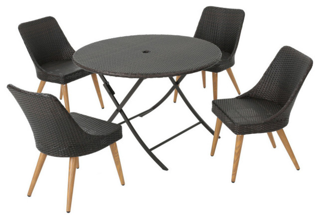 GDF Studio 5-Piece Othon Outdoor Multi-Wicker Dining Set With Table and Chairs