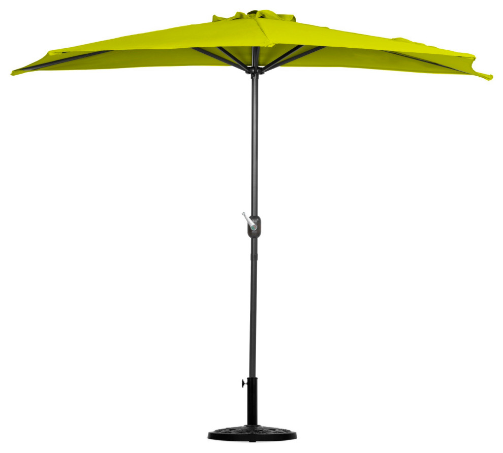 WestinTrends 9Ft Half Umbrella, Half Resin Base for Outdoor Patio Window Balcony, Lime Green