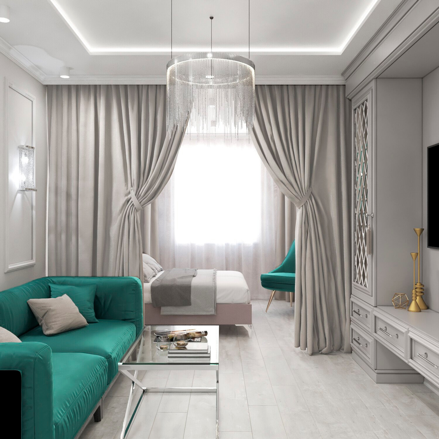 Гостиная и вид на спальню