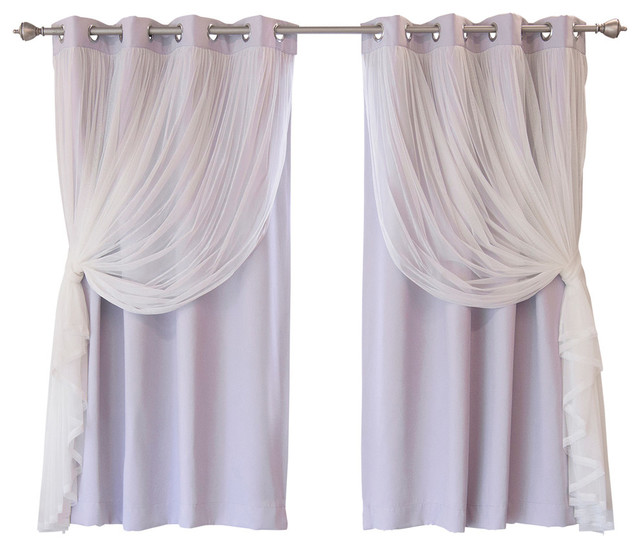 Grommet Blackout Curtains With Tulle Overlay Contemporary