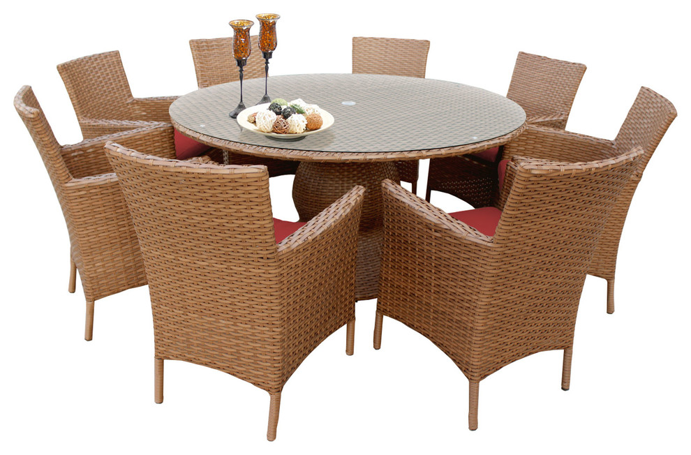 Tuscan 60" Outdoor Dining Table With Chairs, 9Piece Set Tropical