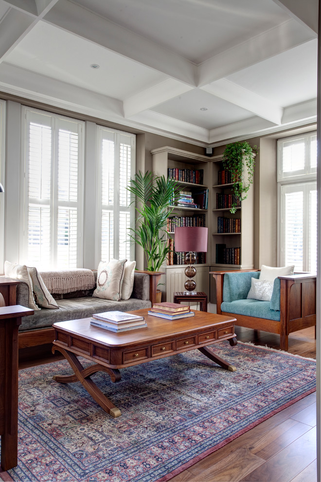 This is an example of a traditional living room in Belfast with a library.