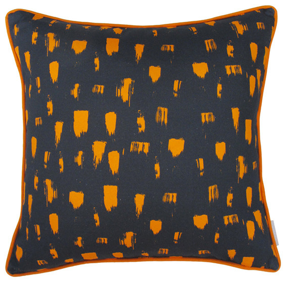 Brushstroke Print Cushion, Orange and Navy