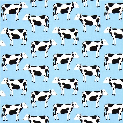 blue Robert Kaufman fabric Menagerie with cow