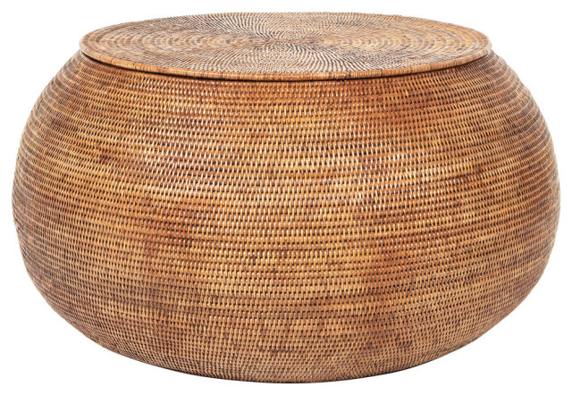 La Jolla Round Rattan Storage Coffee Table Tropical Tables By Kouboo Houzz La Jolla Round Rattan Storage Coffee, Storage Ottoman Table Round