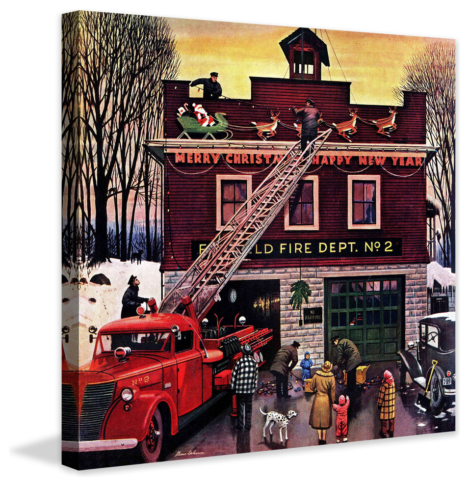 "Christmas at the Fire Station" Print on Canvas by Stevan Dohanos