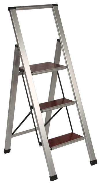 Richards Homewares 3 Step Brushed Aluminum Wood Ladder Richards Homewares 3 Step Brushed Aluminum Wood Ladder