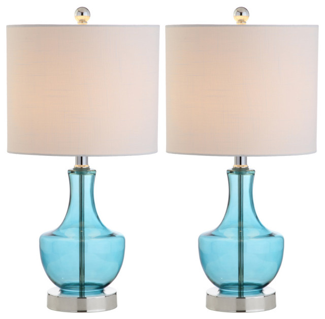 Colette 20" Mini Glass Table Lamp, Amalfi Blue, Set of 2