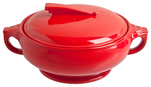 Consigned Vintage Hall China Sundial Casserole Dish - Chinese Red