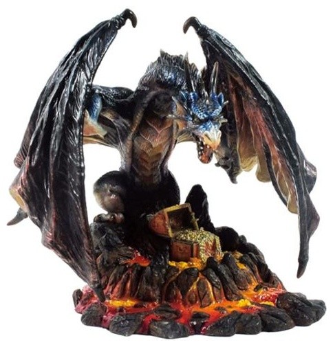 8.25 Inch Figurine Fantasy Black Dragon wTreasure Display Collectible
