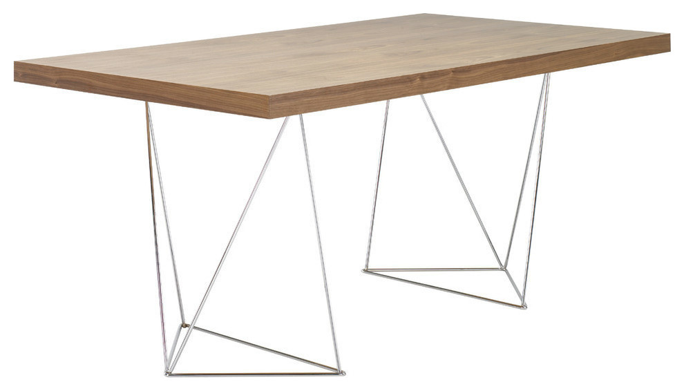 Multi 63" Table Top With Trestles, Top: Walnut, Legs: Chrome