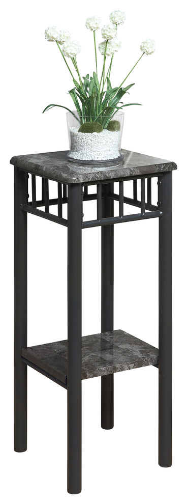 Monarch Specialties 3064 Square Plant Stand in Grey Marble and Charcoal
