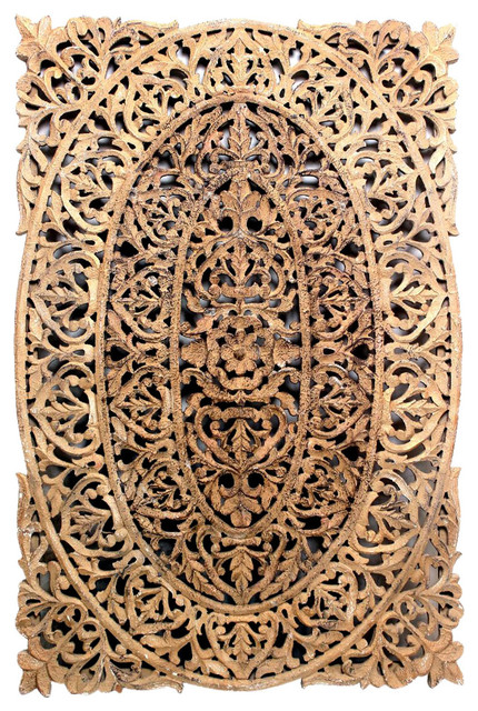Carved Out Wood Panel Wall Plaque