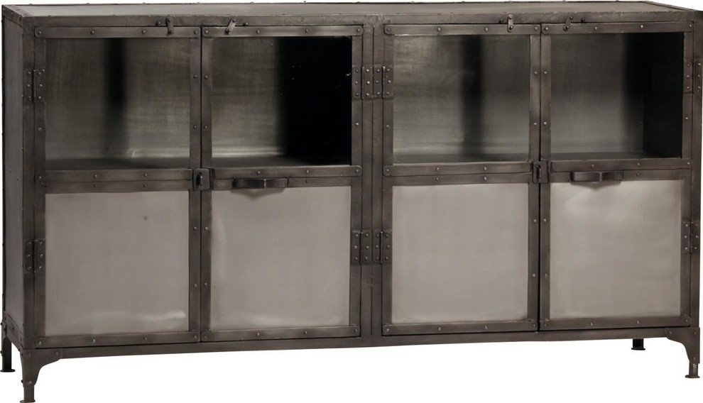 KOBA Sideboard Sealed Brown Natural Glass Steel 4 -Door 2 -Shelf