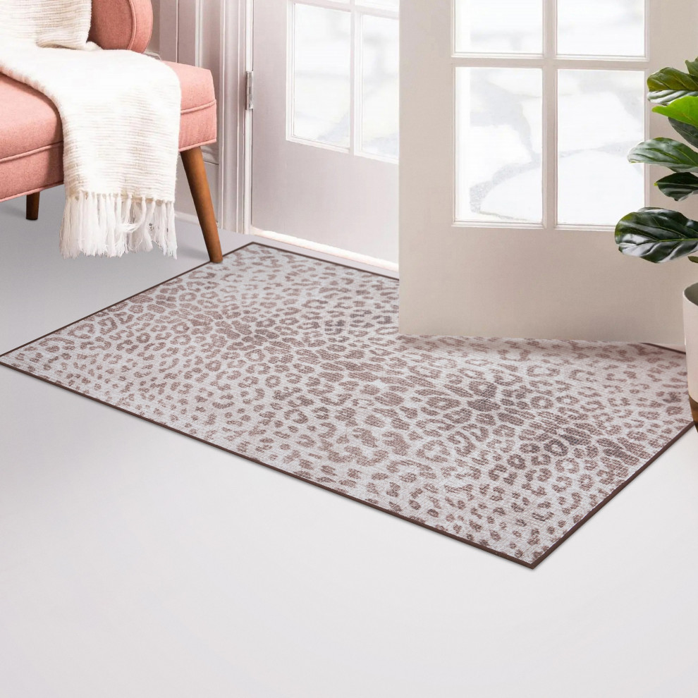 My Magic Carpet Washable Rug Miya Leopard Brown, 3' x 5' Contemporary