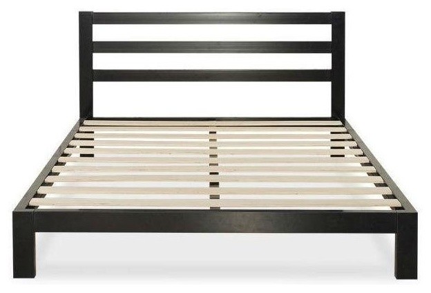 King Size Heavy Duty Metal Platform Bed Frame With Headboard And Wood Slats Contemporary 