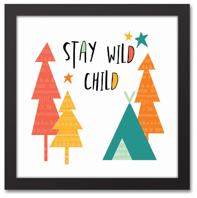 Stay Wild Child Bright Tones Design 12x12 Black Framed Canvas
