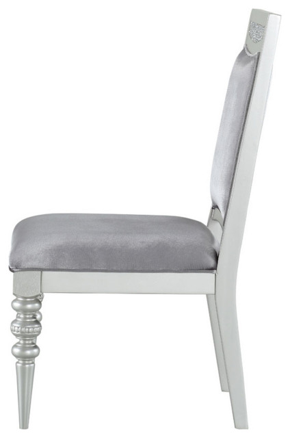 Set of 2 Upholstered Chair, Silver/Platinum Finish - Traditional ...
