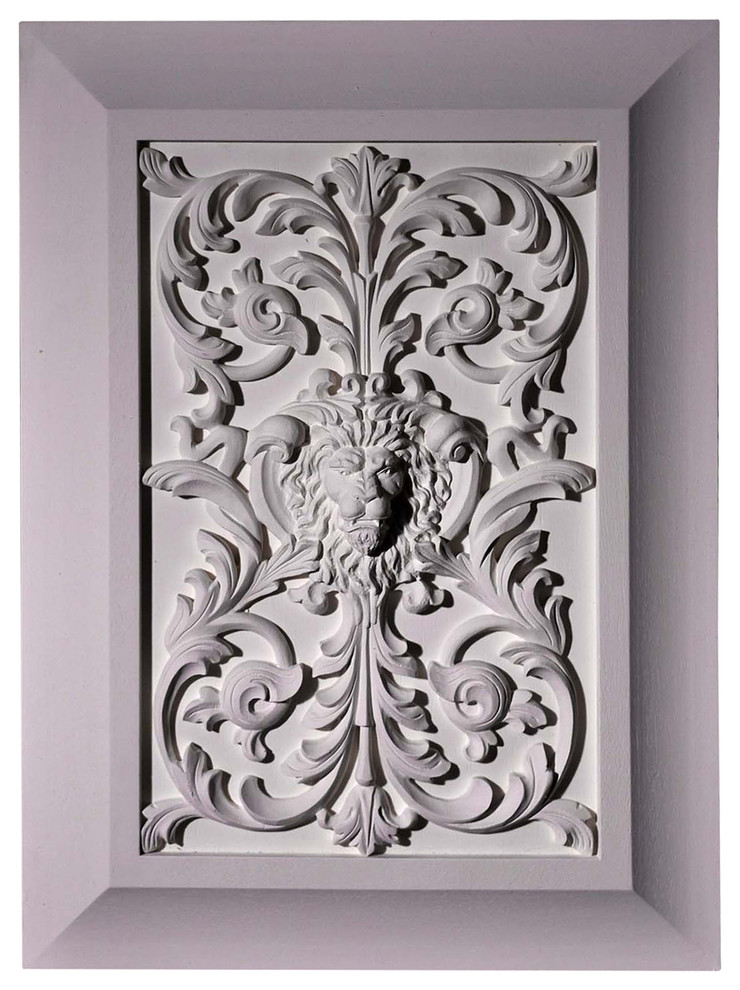 PANL-1-117I Lion's Face with Flower and Vine Insert with Cove Detail Panel