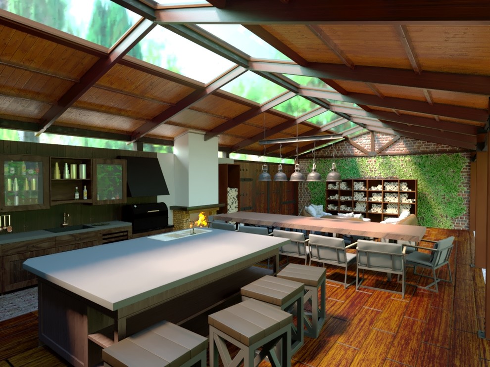 Дизайе интерьера террасы загородного банного комплекса