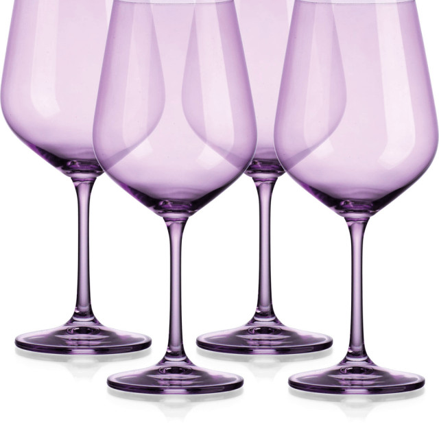 Set of Four Translucent Purple Large Wine Glasses Contemporary Wine